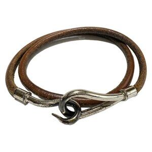 Hermes Bracelet Jumbo Leather Brown Silver 2 Rows Brown X
